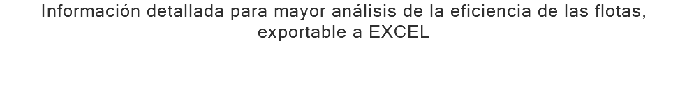 Información detallada para mayor análisis de la eficiencia de las flotas, exportable a EXCEL